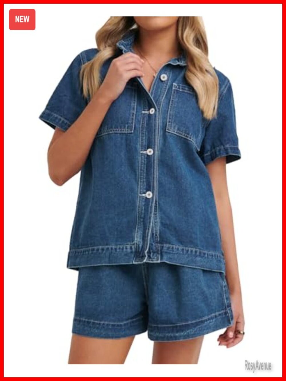 Denim 2-Piece Lounge Set Boxy Button-Down Shirt & Shorts Casual Summer Outfit